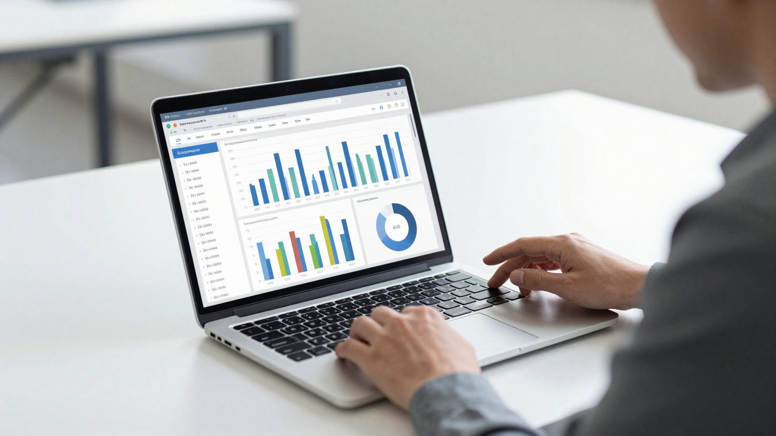 Bir KOBİ sahibi, dizüstü bilgisayarında finansal verileri incelerken gider optimizasyonu ve vergi avantajları hakkında bilgi alıyor.